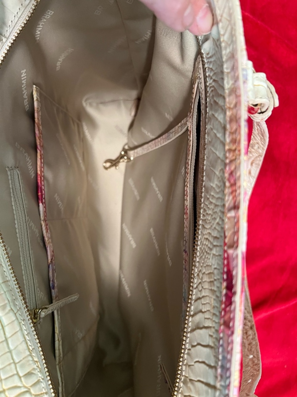 Brahmin Cream Shoulder Tote with Pink & Multicolor Watercolor Accent - Picture 4 of 9